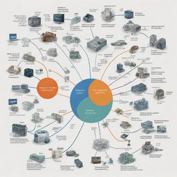 A detailed and organised mind map in Spanish that depicts various stages of life cycle of the products created by the electronics industry.