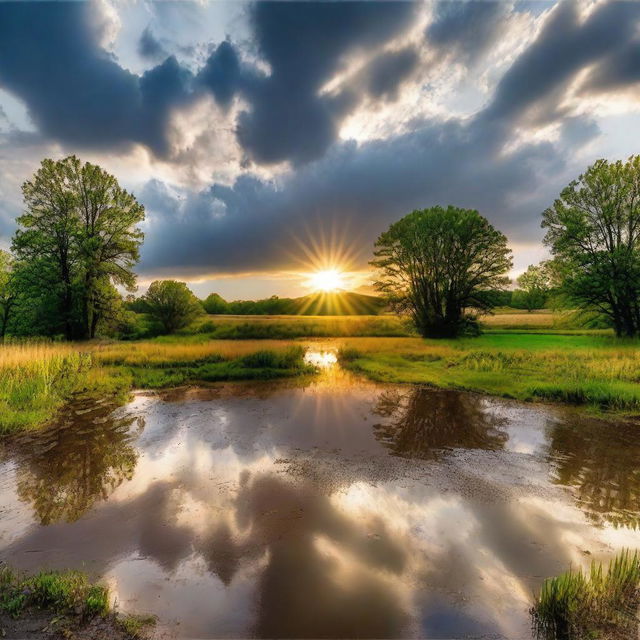 A beautiful scene of the sun emerging after a storm