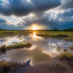 A beautiful scene of the sun emerging after a storm