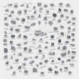 A detailed and organised mind map in Spanish that depicts various stages of life cycle of the products created by the electronics industry.