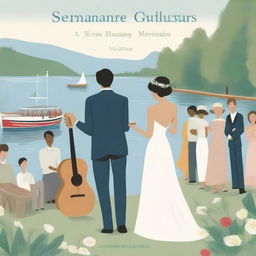 A book cover illustration featuring the back of a musician playing guitar at a wedding