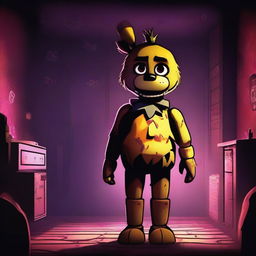 A detailed and vibrant illustration of Chica from the Five Nights at Freddy's series