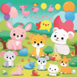 A cute and colorful scene featuring adorable baby animals in a playful and safe environment