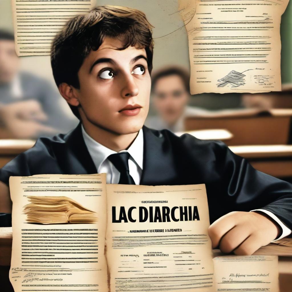 A dramatic movie poster showing a student cheating his way to a diploma