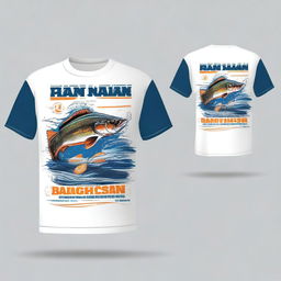 Create a fishing shirt design with the text 'UPPD BANJARMASIN II' on the front and '#TEAM RIAM KANAN' on the back