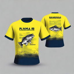 Design a fishing shirt with the text 'UPPD BANJARMASIN II' on the front and '#TEAM RIAM KANAN NAMA' on the back