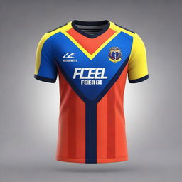 A detailed and vibrant image of a futsal jersey, showcasing dynamic and modern design elements