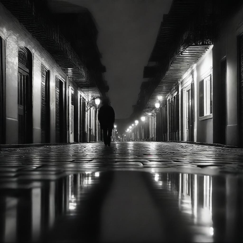 An evocative scene of New Orleans' French Quarter at night