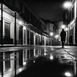 An evocative scene of New Orleans' French Quarter at night