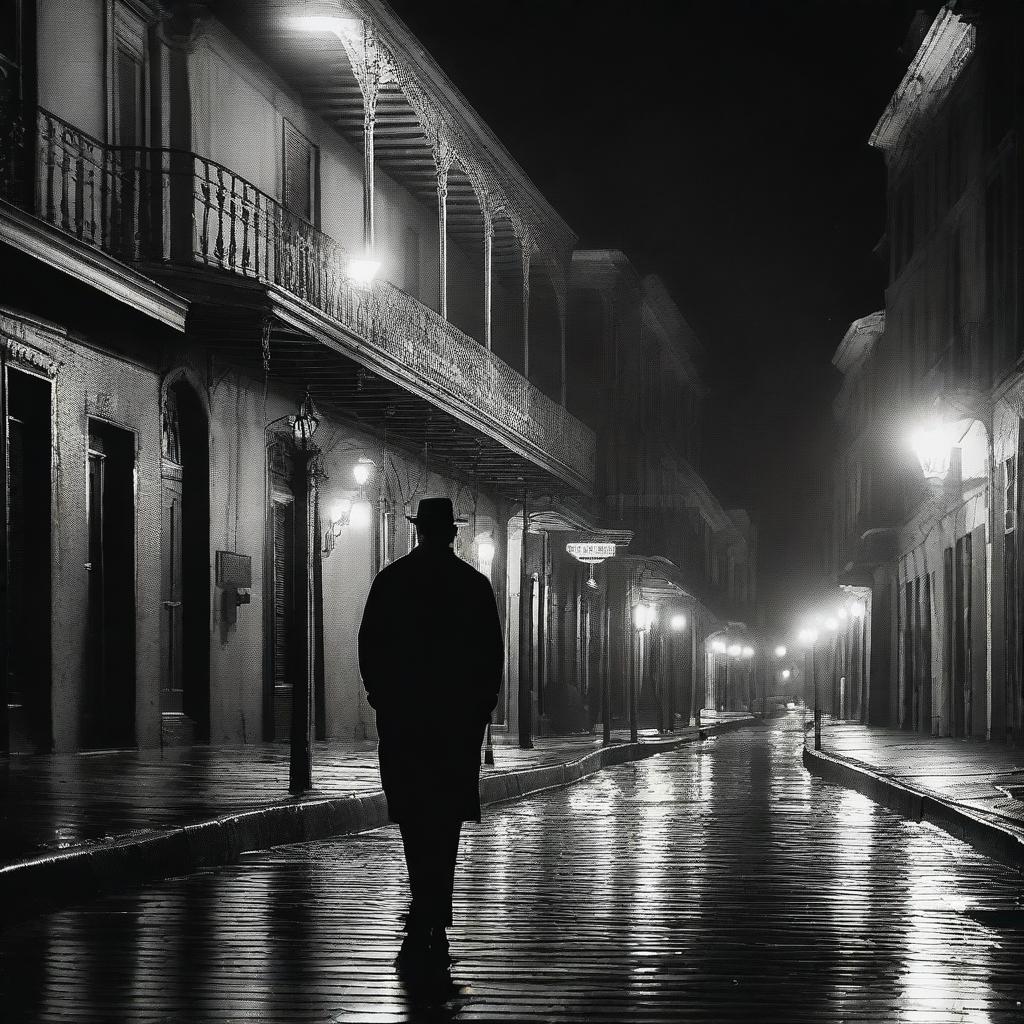 An evocative scene of New Orleans' French Quarter at night