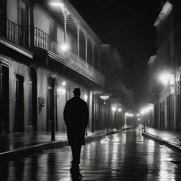 An evocative scene of New Orleans' French Quarter at night