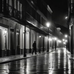 An evocative scene of New Orleans' French Quarter at night