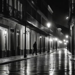 An evocative scene of New Orleans' French Quarter at night