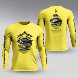 Design a long-sleeve fishing shirt with the text 'UPPD BANJARMASIN II' on the front