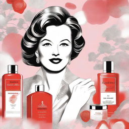 A detailed illustration capturing the essence of Elizabeth Arden, the founder of the iconic beauty brand