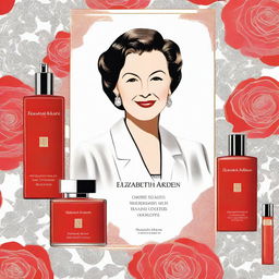 A detailed illustration capturing the essence of Elizabeth Arden, the founder of the iconic beauty brand