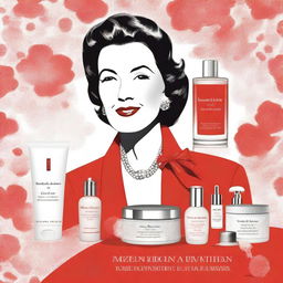 A detailed illustration capturing the essence of Elizabeth Arden, the founder of the iconic beauty brand