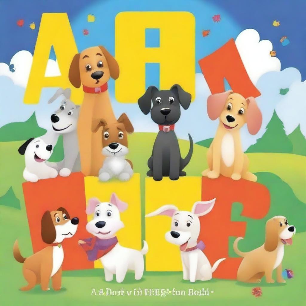 Create an illustration for a children's book titled 'A to Z with Dogs: A Rhyming Adventure'