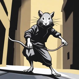 A rat assassin is depicted warming up for a run