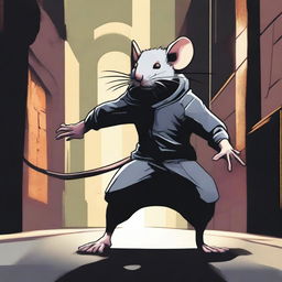 A rat assassin is depicted warming up for a run