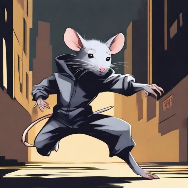 A rat assassin is depicted warming up for a run