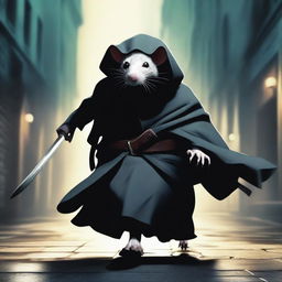 A rat assassin running for his life through dangerous streets