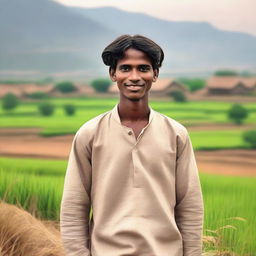 A young man from a village standing in a rural setting