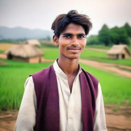 A young man from a village standing in a rural setting