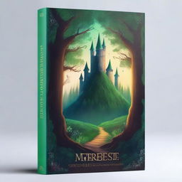 Create a captivating book cover featuring a mysterious forest with a hidden path leading to an ancient castle