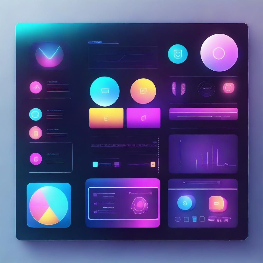 A futuristic and sleek design of an operating system interface, featuring holographic elements, vibrant colors, and intuitive icons