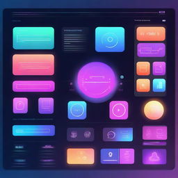 A futuristic and sleek design of an operating system interface, featuring holographic elements, vibrant colors, and intuitive icons