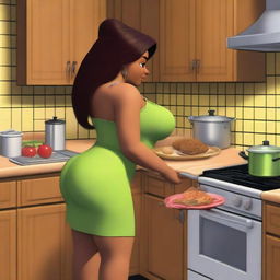 Shrek's fiancée Fiona, depicted as an Indian woman with brown skin and dark hair, is in her kitchen preparing dinner