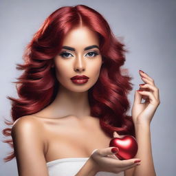 Create an ecommerce slider image featuring a Latina model with red hair holding an intimate toy