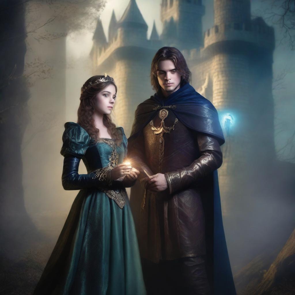 A dark fantasy book cover featuring a mysterious princess and a valiant prince