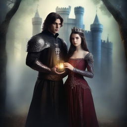 A dark fantasy book cover featuring a mysterious princess and a valiant prince