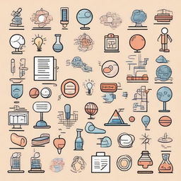 A collection of doodles representing physics concepts, socio-emotional learning, and sexual education