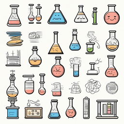 A set of doodles featuring physics equipment, socio-emotional emotions, and sexual education topics