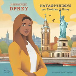 The cover of a book featuring a background with Big Ben and the Statue of Liberty