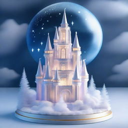 Create a stunning and incredible floating crystal castle in the sky, with delicate lunar details