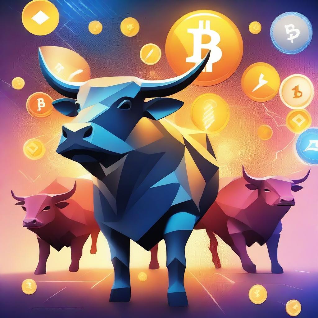 A dynamic and vibrant image representing the cryptocurrency market with Bitcoin, Ethereum, and Solana