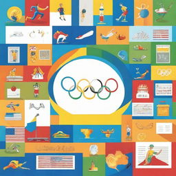 Create an engaging and colorful image depicting a quiz on the Olympic Games