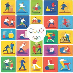 Create an engaging and colorful image depicting a quiz on the Olympic Games