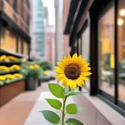 A vibrant sunflower in a store located in New York City