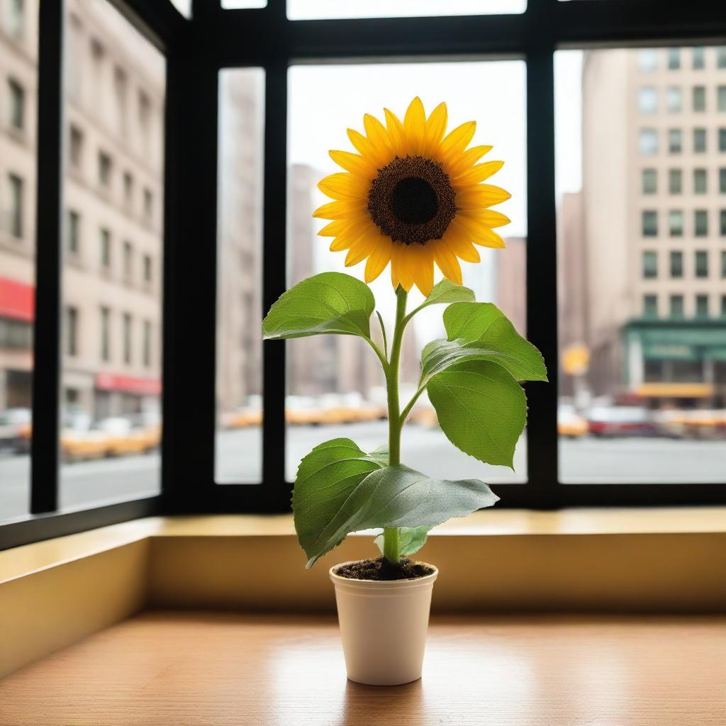 A vibrant sunflower in a store located in New York City