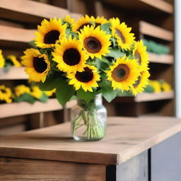 A beautiful bouquet of sunflowers displayed in a charming flower shop in New York City