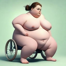 A depiction of an obese girl who appears to be unable to walk due to her weight