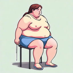 A depiction of an obese girl who appears to be unable to walk due to her weight