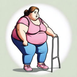 A depiction of an obese girl who appears to be unable to walk due to her weight