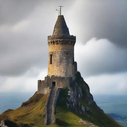 Crie uma capa com um castelo em cima de uma montanha íngreme cercado por muralhas de pedra