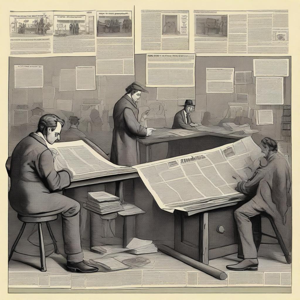 A detailed illustration showing the emergence of journalism in the world